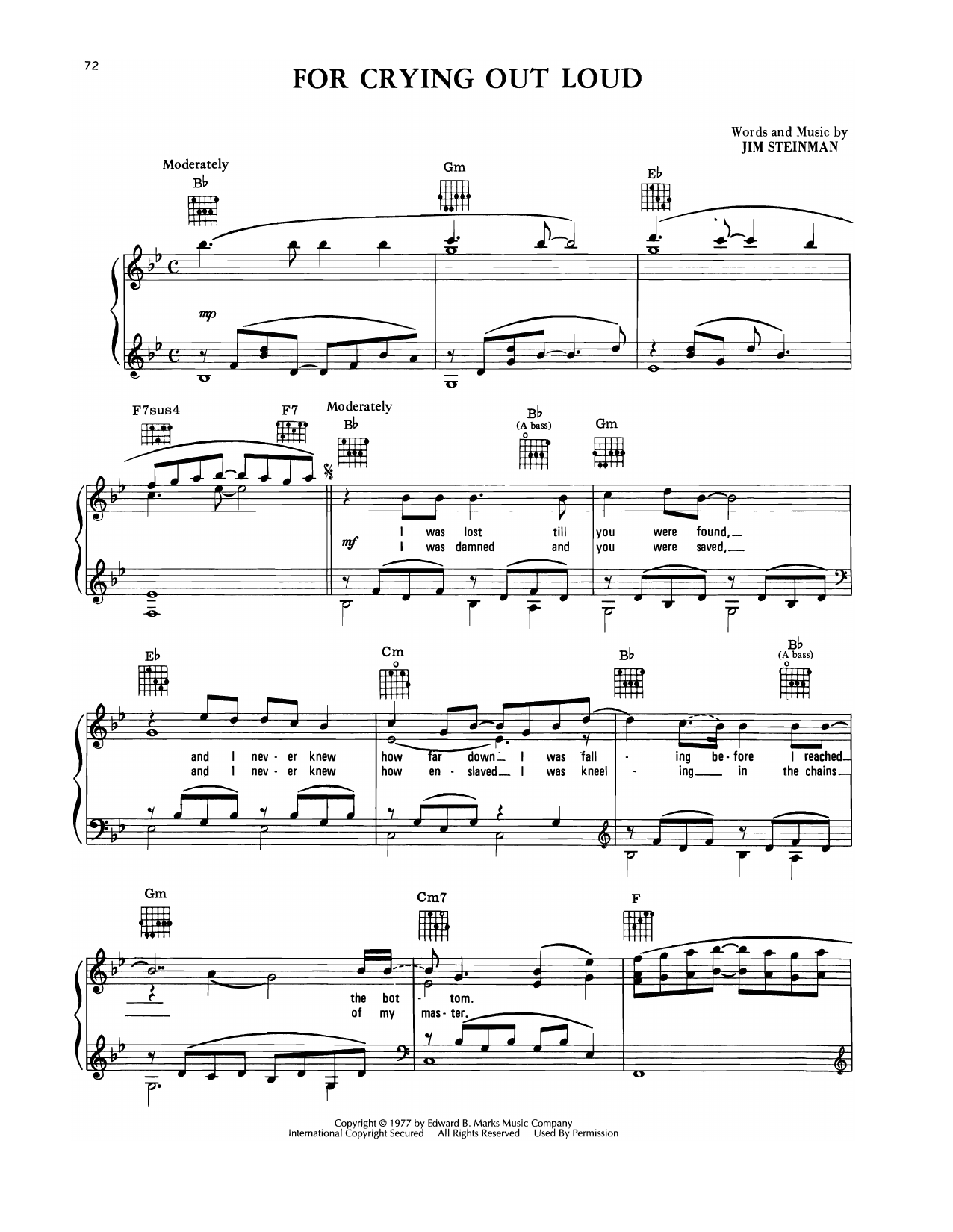 Meat Loaf For Crying Out Loud sheet music notes and chords. Download Printable PDF.