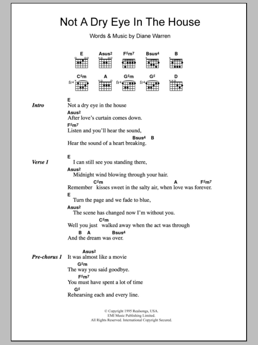 Meat Loaf Not A Dry Eye In The House sheet music notes and chords. Download Printable PDF.