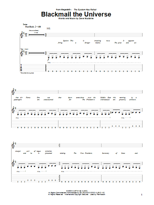 Learn to play Megadeth Blackmail The Universe sheet music for Guitar Tab in minutes. Price: 7.8900$ Megadeth Blackmail The Universe sheet music notes and chords arranged for Guitar Tab