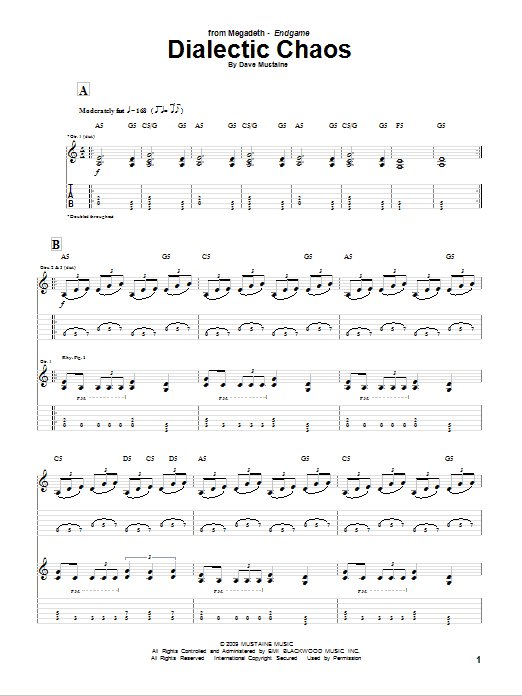 Megadeth Dialectic Chaos sheet music notes and chords. Download Printable PDF.