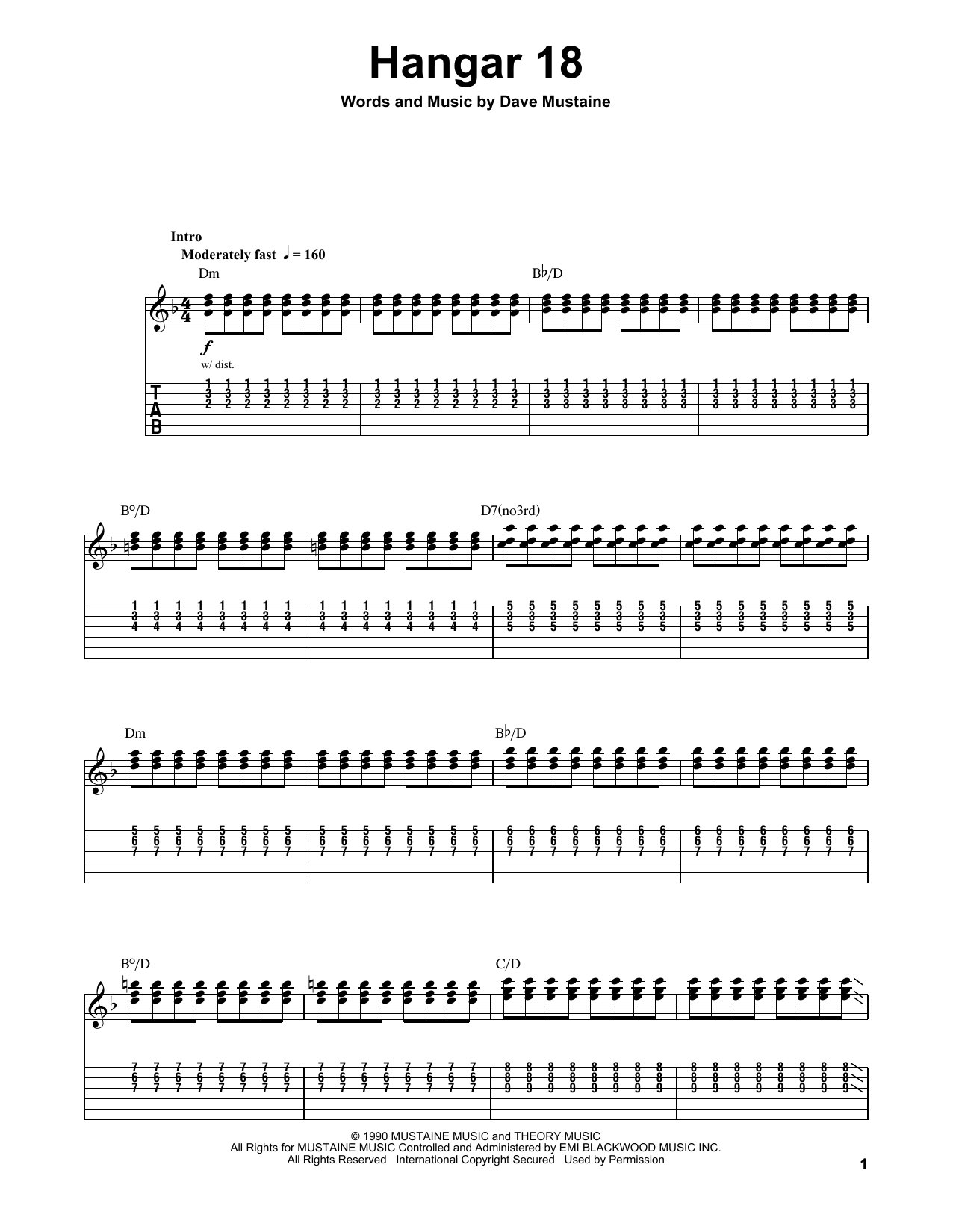 Megadeth Hangar 18 sheet music notes and chords. Download Printable PDF.