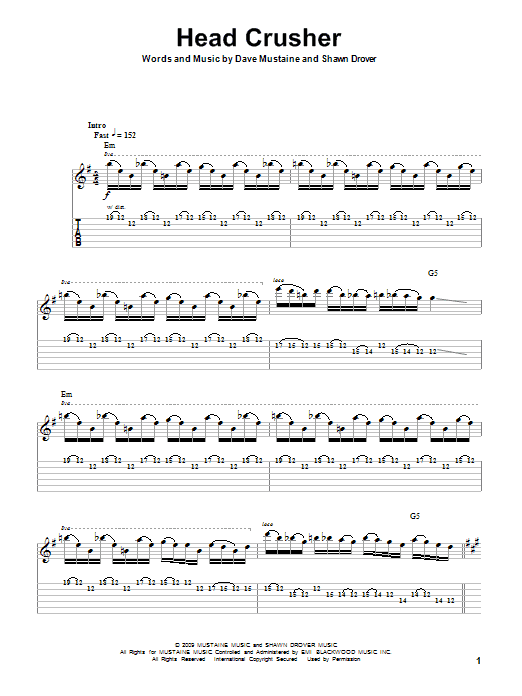 Megadeth Head Crusher sheet music notes and chords. Download Printable PDF.