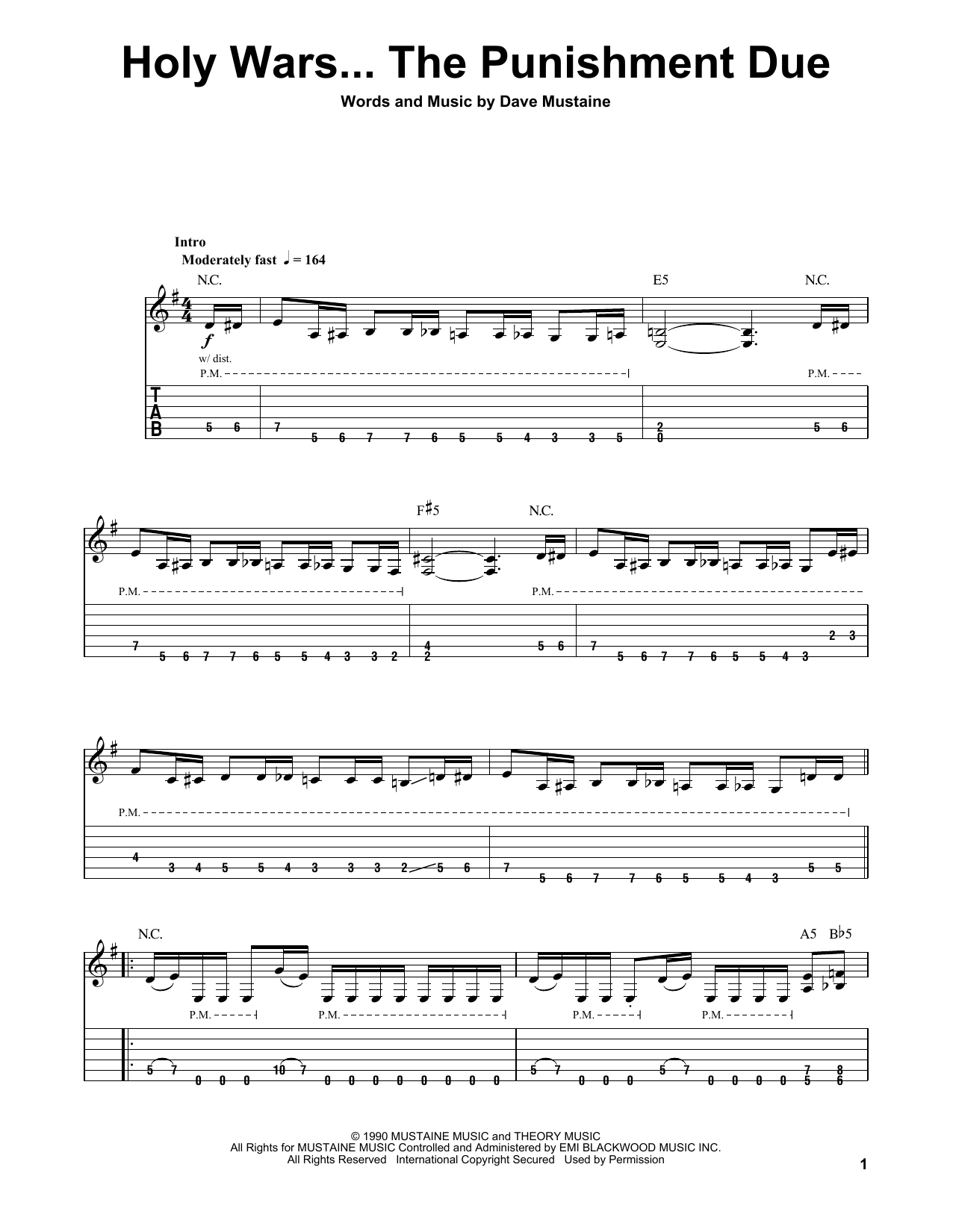 Megadeth Holy Wars...The Punishment Due sheet music notes and chords. Download Printable PDF.