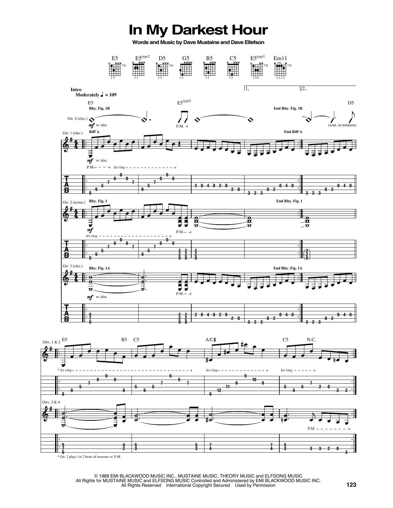 Megadeth In My Darkest Hour sheet music notes and chords. Download Printable PDF.