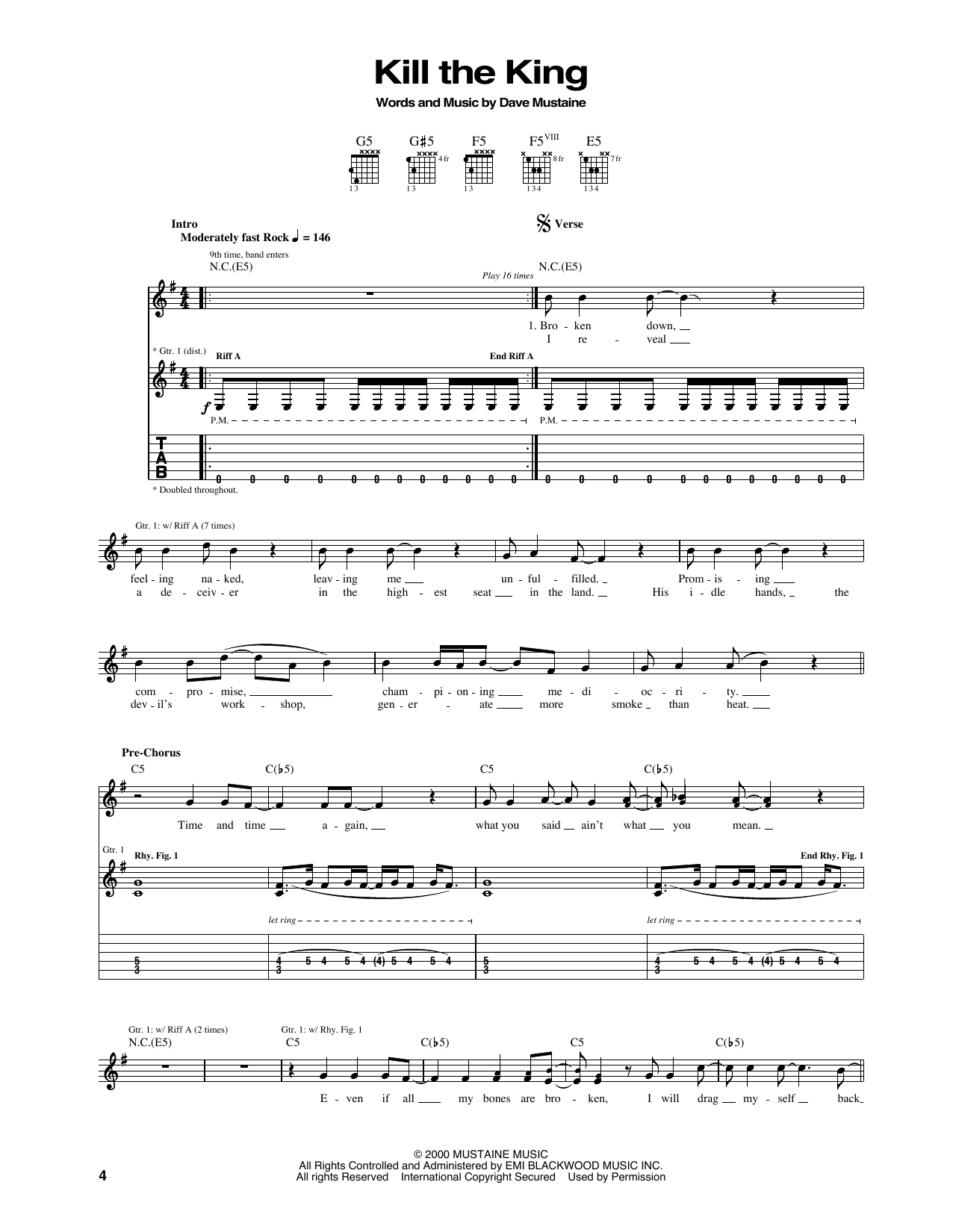Learn to play Megadeth Kill The King sheet music for Guitar Tab in minutes. Price: 7.8900$ Megadeth Kill The King sheet music notes and chords arranged for Guitar Tab