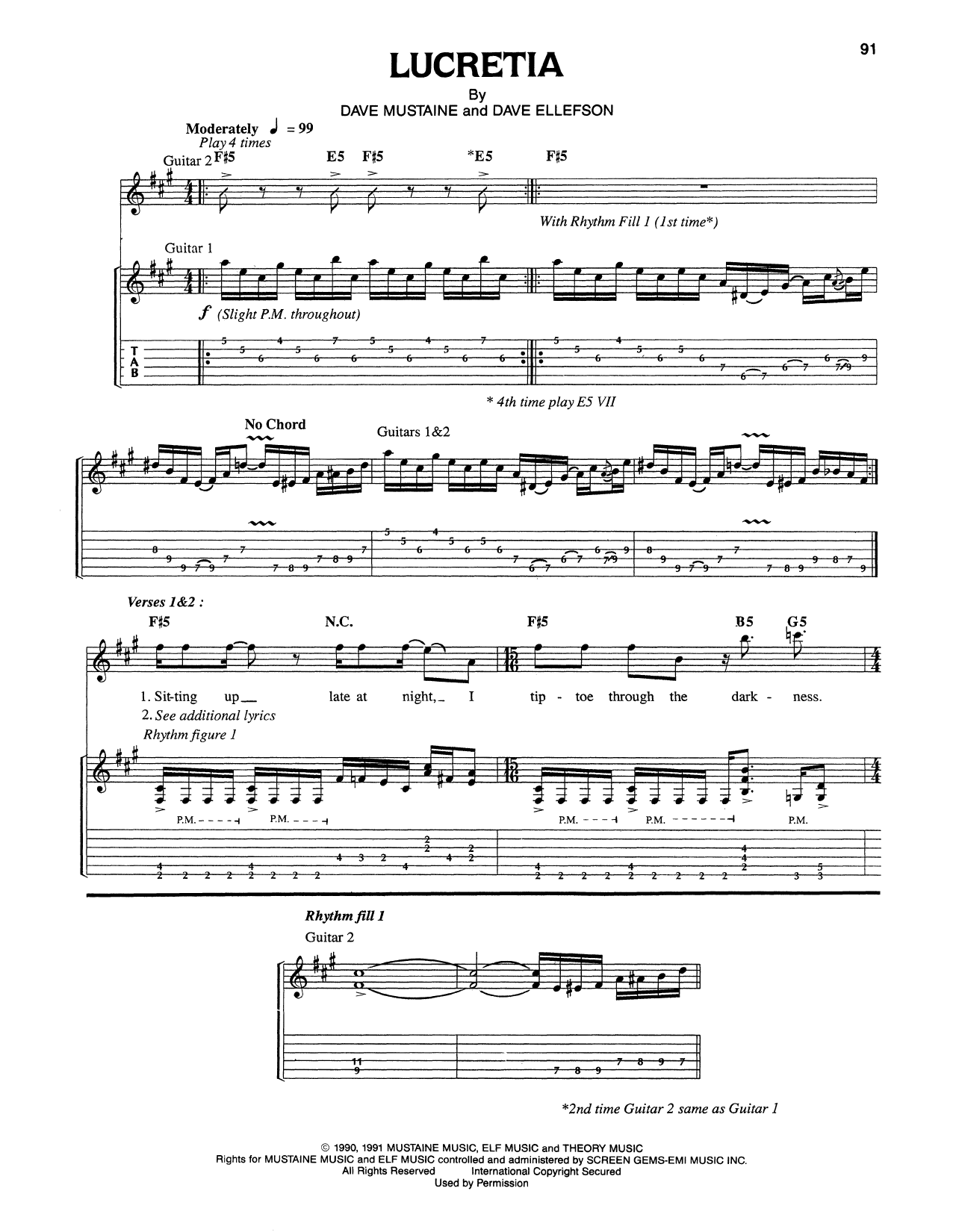 Megadeth Lucretia sheet music notes and chords. Download Printable PDF.