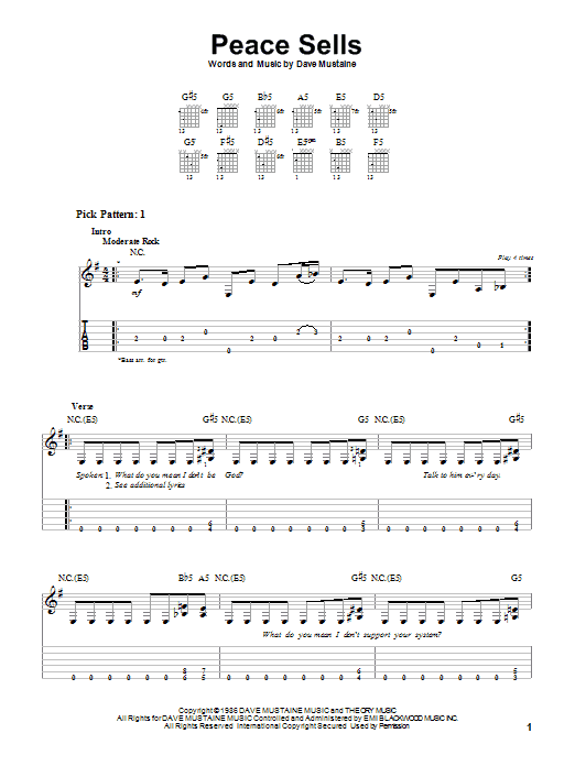 Megadeth Peace Sells sheet music notes and chords. Download Printable PDF.