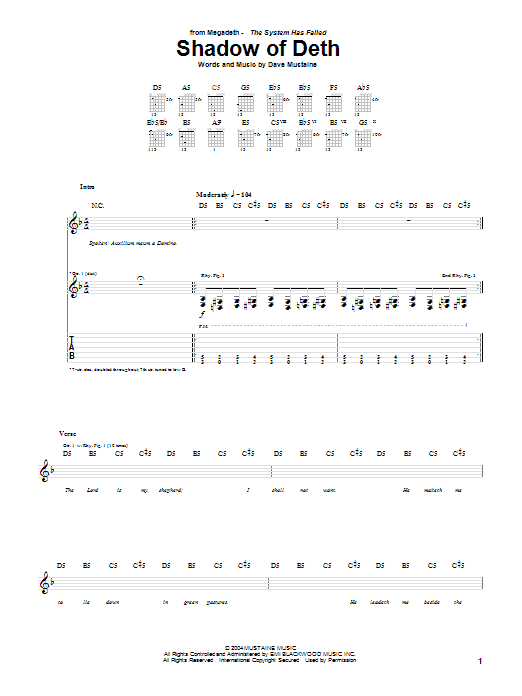 Learn to play Megadeth Shadow Of Deth sheet music for Guitar Tab in minutes. Price: 7.8900$ Megadeth Shadow Of Deth sheet music notes and chords arranged for Guitar Tab