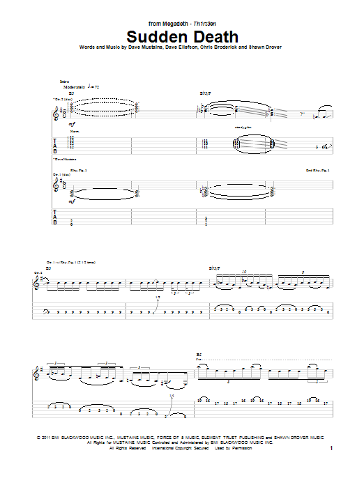 Learn to play Megadeth Sudden Death sheet music for Guitar Tab in minutes. Price: 7.8900$ Megadeth Sudden Death sheet music notes and chords arranged for Guitar Tab