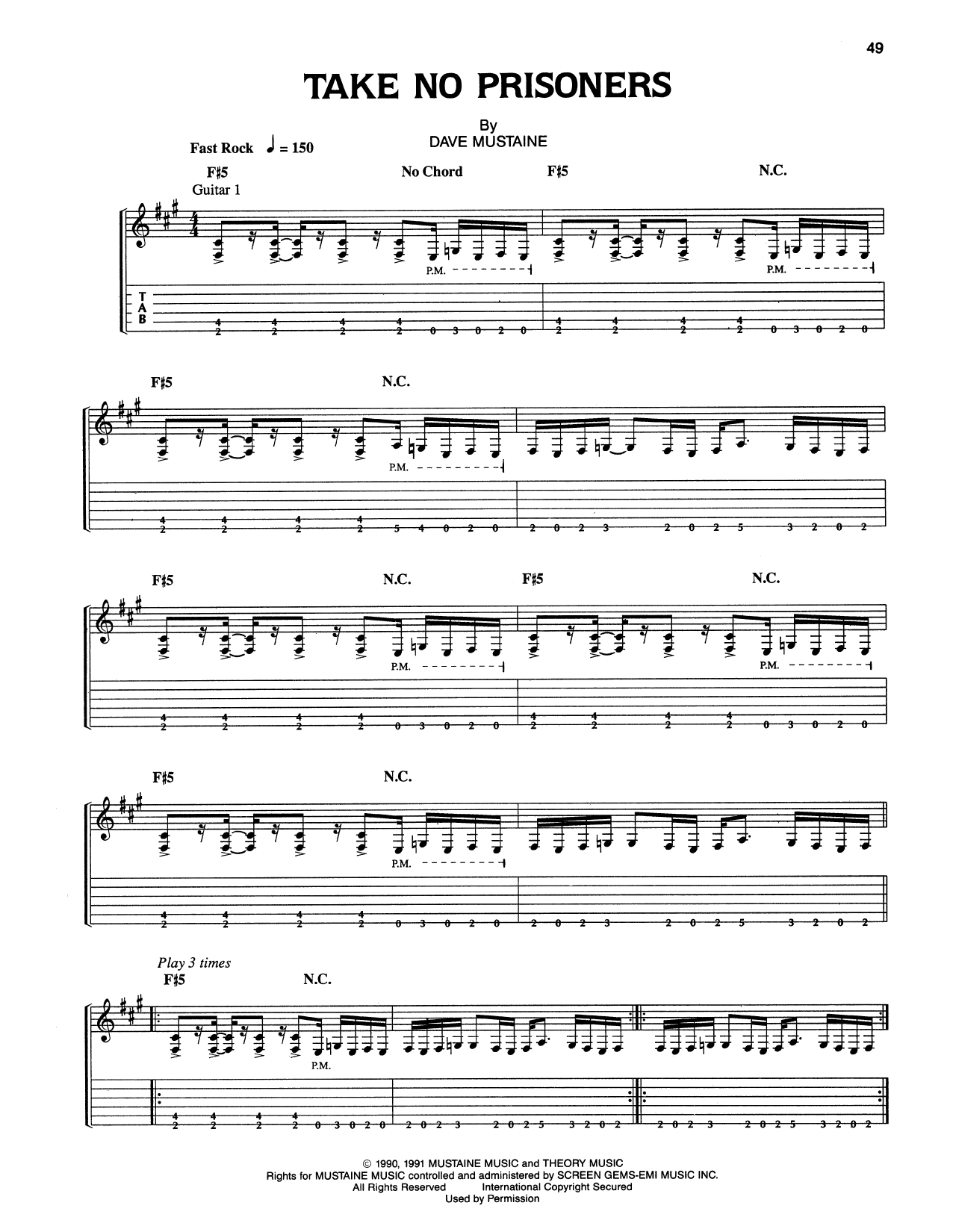 Megadeth Take No Prisoners sheet music notes and chords. Download Printable PDF.