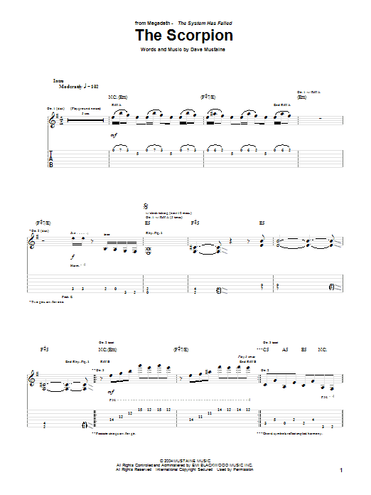 Learn to play Megadeth The Scorpion sheet music for Guitar Tab in minutes. Price: 7.8900$ Megadeth The Scorpion sheet music notes and chords arranged for Guitar Tab
