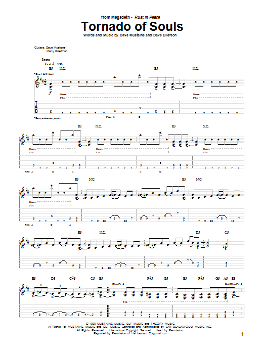 Megadeth Tornado Of Souls sheet music notes and chords. Download Printable PDF.