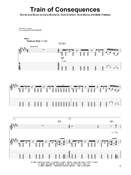 Megadeth Train Of Consequences sheet music notes and chords. Download Printable PDF.