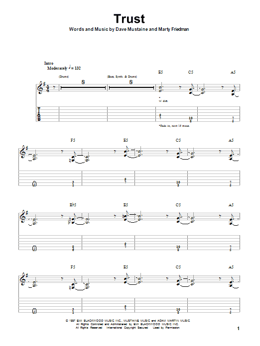 Megadeth Trust sheet music notes and chords. Download Printable PDF.