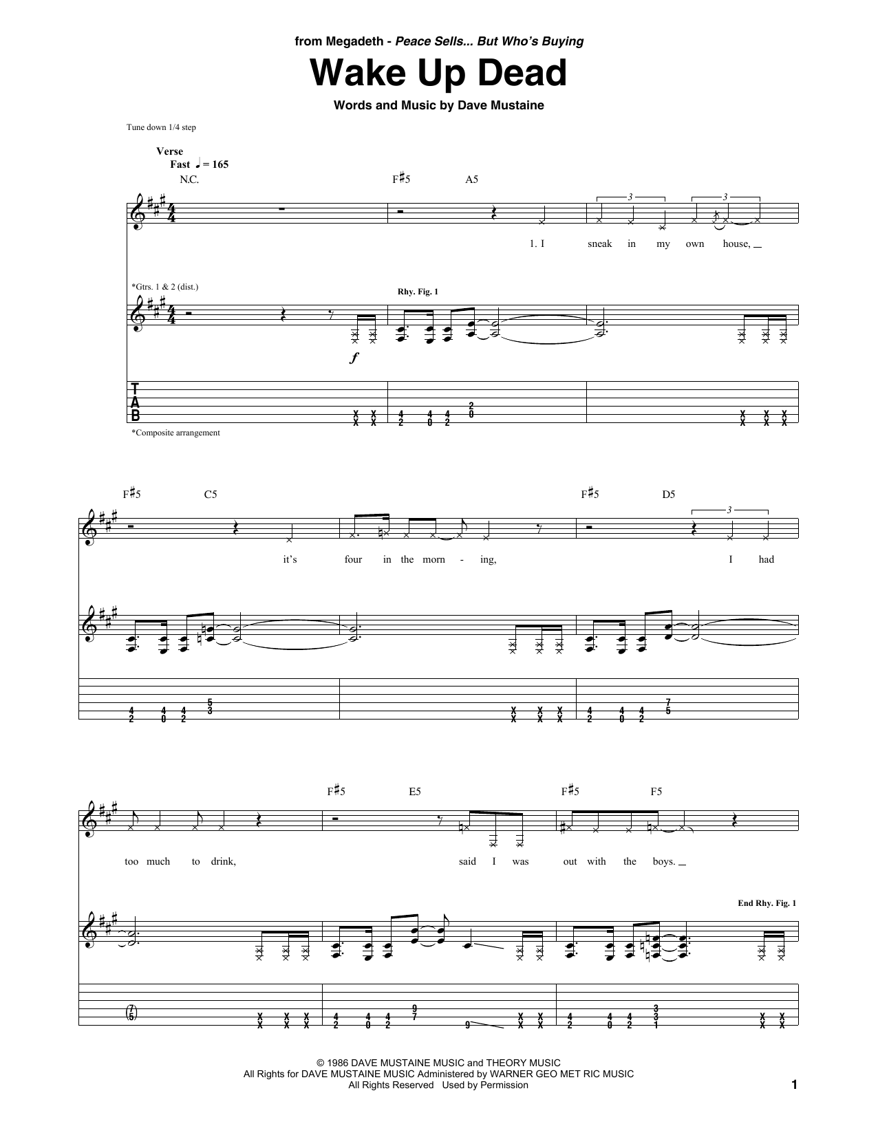 Megadeth Wake Up Dead sheet music notes and chords. Download Printable PDF.