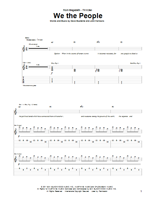 Learn to play Megadeth We The People sheet music for Guitar Tab in minutes. Price: 7.8900$ Megadeth We The People sheet music notes and chords arranged for Guitar Tab