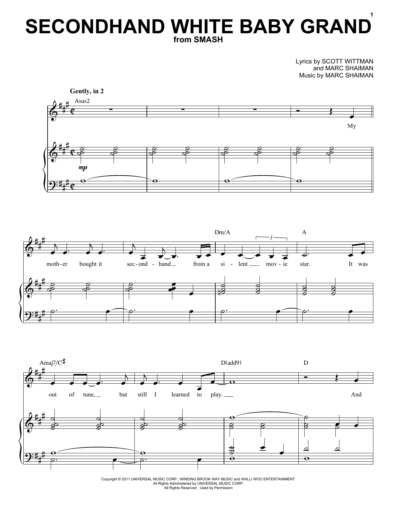 Megan Hilty Secondhand White Baby Grand (from Smash) sheet music notes and chords. Download Printable PDF.