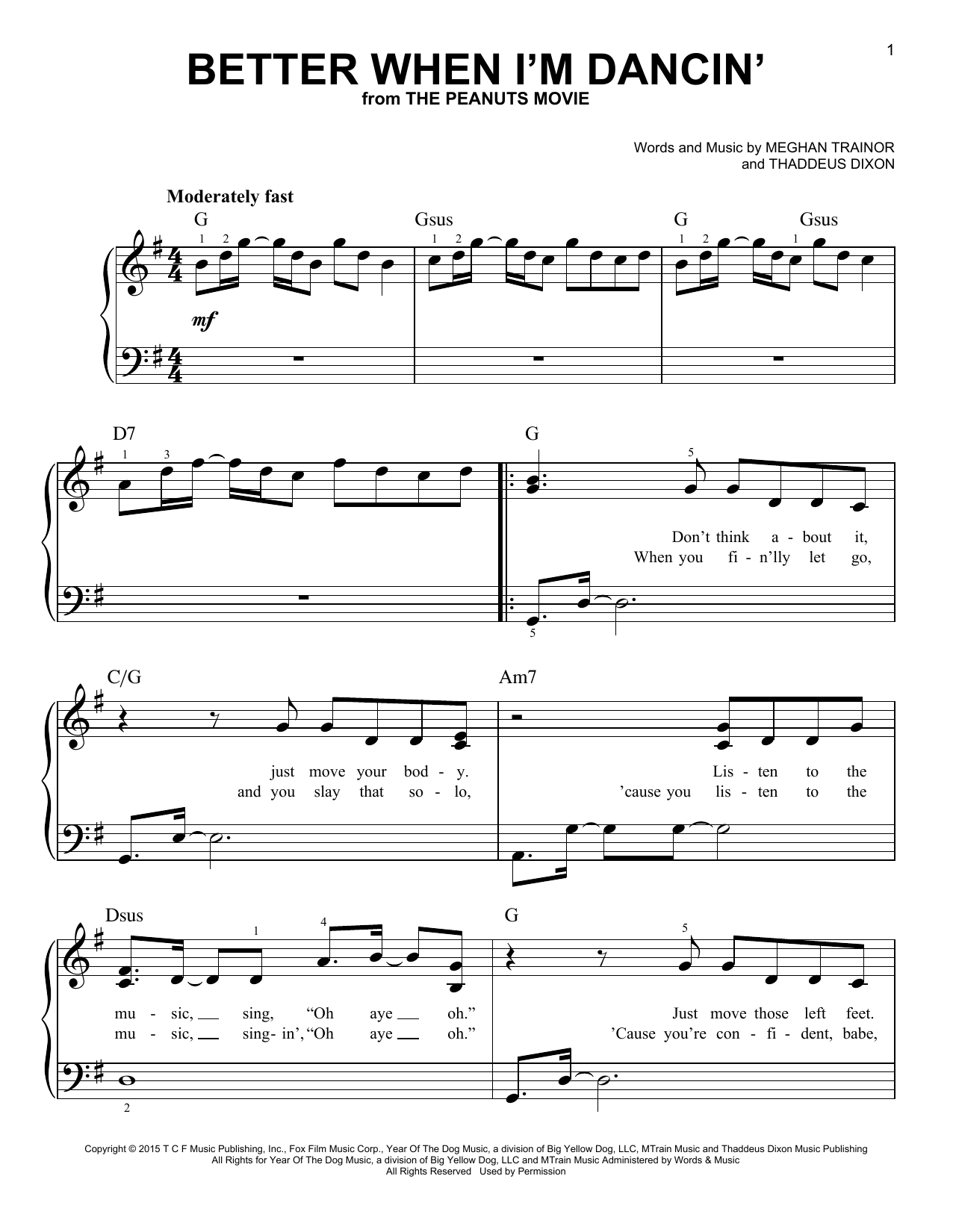 Meghan Trainor Better When I'm Dancin' sheet music notes and chords. Download Printable PDF.