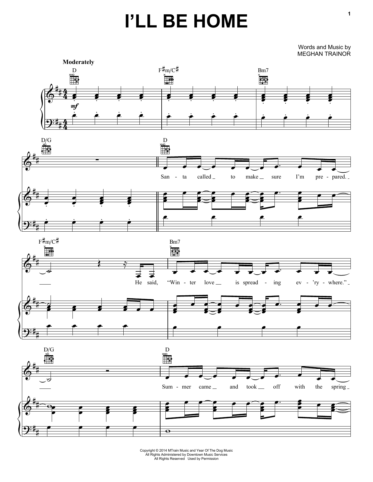 Meghan Trainor I'll Be Home sheet music notes and chords. Download Printable PDF.