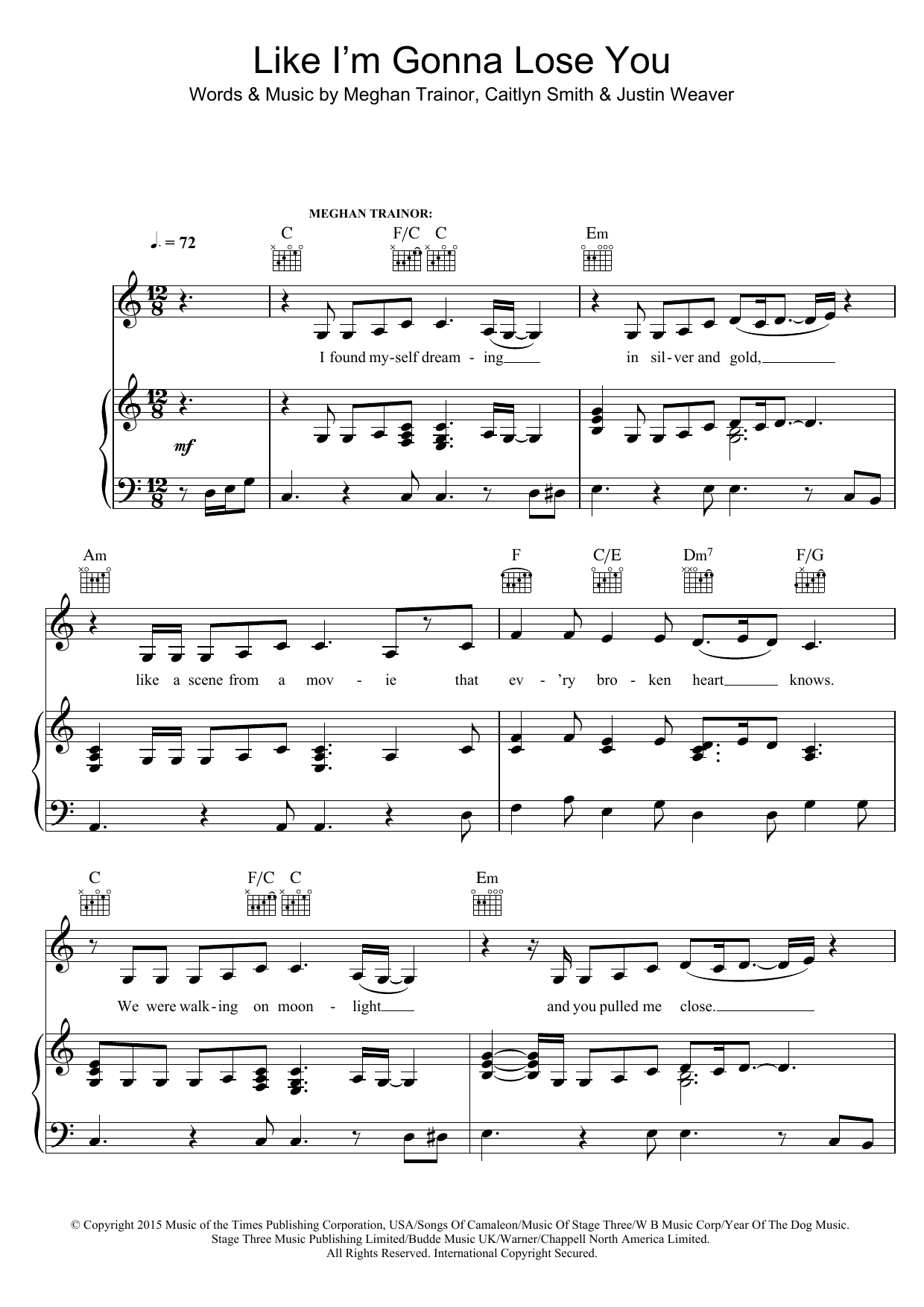 Meghan Trainor Like I'm Gonna Lose You (featuring John Legend) sheet music notes and chords. Download Printable PDF.