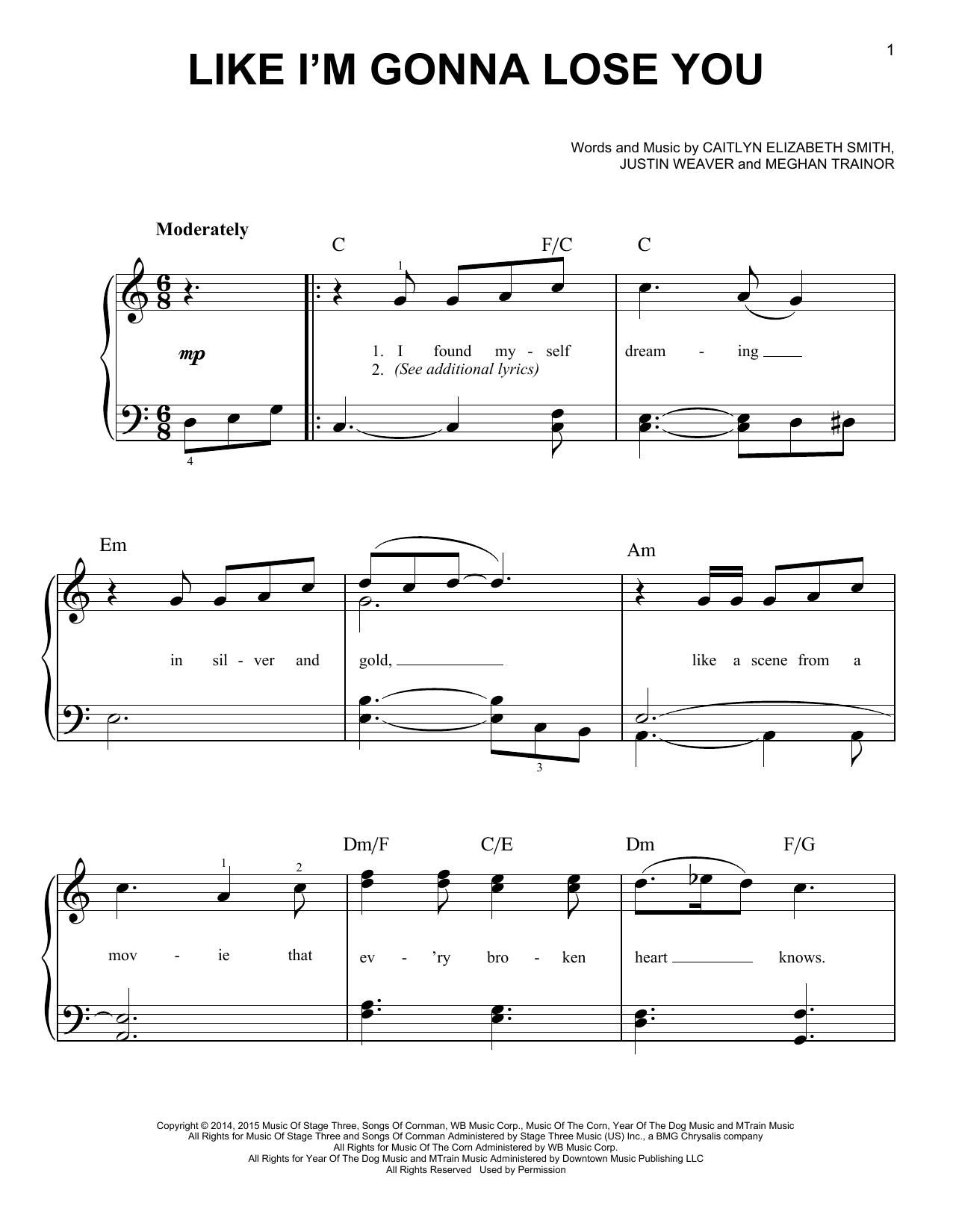 Meghan Trainor Like I'm Gonna Lose You sheet music notes and chords. Download Printable PDF.