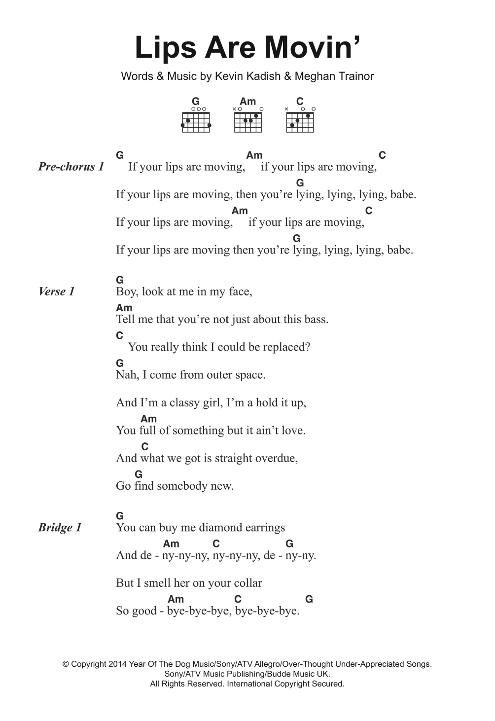 Meghan Trainor Lips Are Movin' sheet music notes and chords. Download Printable PDF.