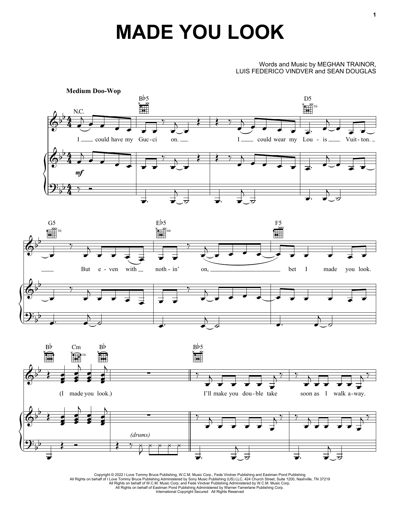 Meghan Trainor Made You Look sheet music notes and chords. Download Printable PDF.