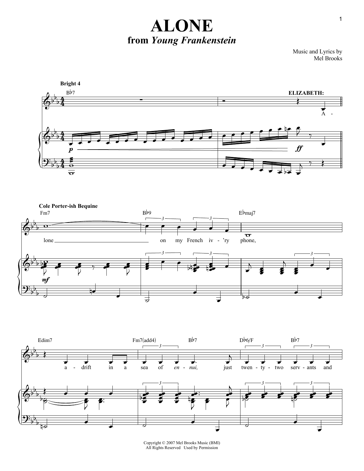 Mel Brooks Alone sheet music notes and chords. Download Printable PDF.