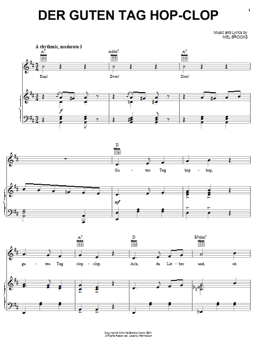 Mel Brooks Der Guten Tag Hop-Clop sheet music notes and chords arranged for Piano, Vocal & Guitar Chords (Right-Hand Melody)