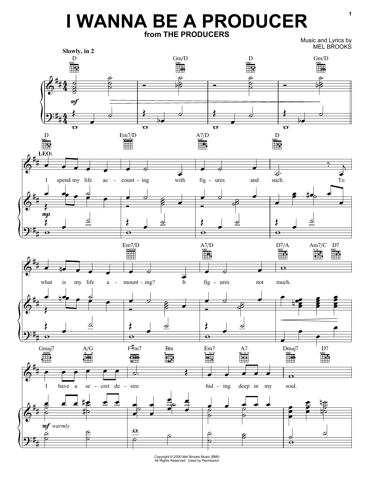 Learn to play Mel Brooks I Wanna Be A Producer (from The Producers) sheet music for Piano, Vocal & Guitar Chords (Right-Hand Melody) in minutes. Price: 6.9900$ Mel Brooks I Wanna Be A Producer (from The Producers) sheet music notes and chords arranged for Piano, Vocal & Guitar Chords (Right-Hand Melody)