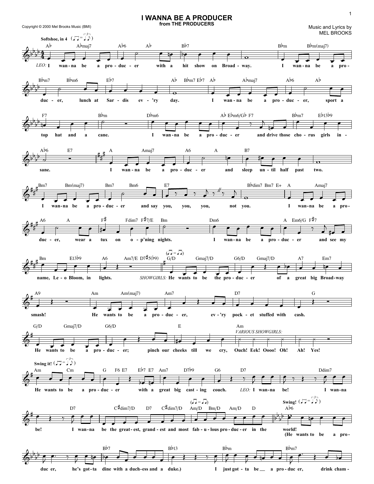 Mel Brooks I Wanna Be A Producer sheet music notes and chords. Download Printable PDF.