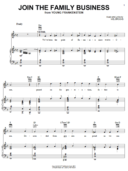 Mel Brooks Join The Family Business sheet music notes and chords arranged for Piano, Vocal & Guitar Chords (Right-Hand Melody)