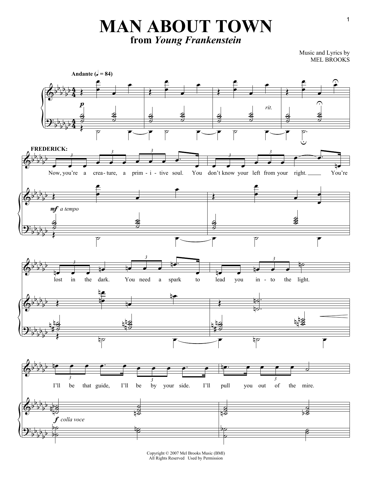 Learn to play Mel Brooks Man About Town sheet music for Piano & Vocal in minutes. Price: 7.8900$ Mel Brooks Man About Town sheet music notes and chords arranged for Piano & Vocal