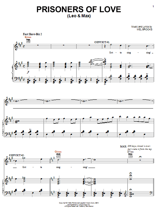 Mel Brooks Prisoners Of Love (Leo & Max) sheet music notes and chords. Download Printable PDF.