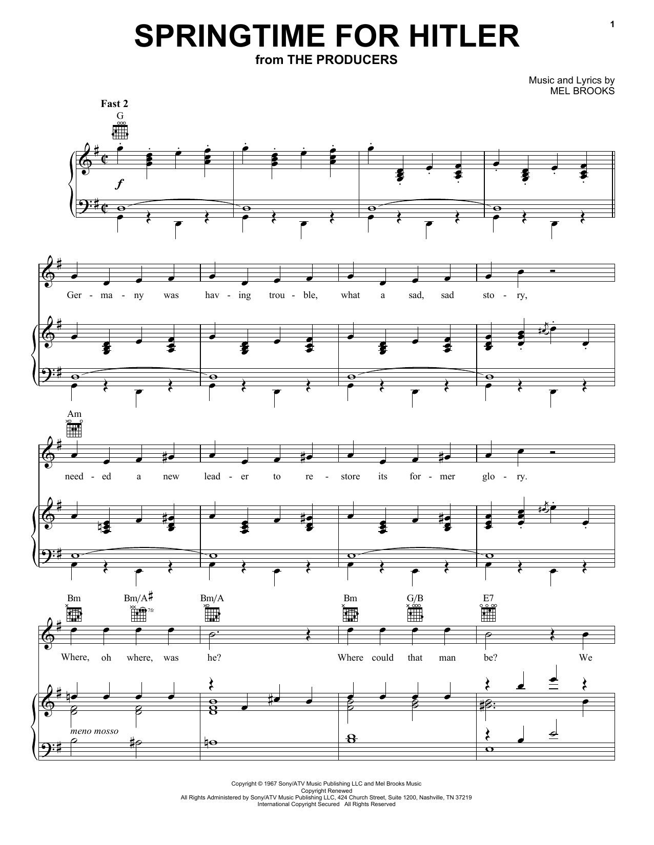Learn to play Mel Brooks Springtime For Hitler sheet music for Piano Solo in minutes. Price: 7.8900$ Mel Brooks Springtime For Hitler sheet music notes and chords arranged for Piano Solo
