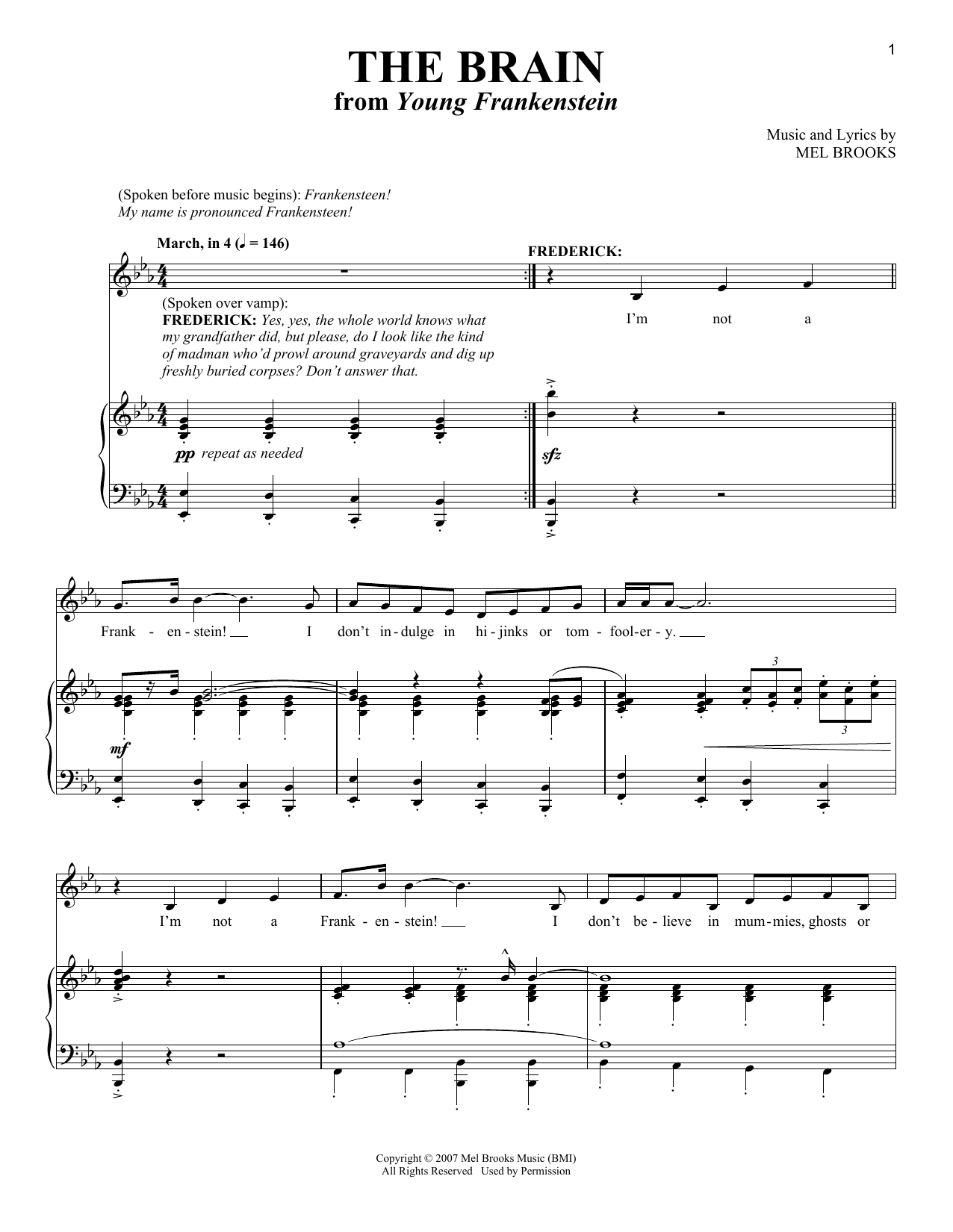 Learn to play Mel Brooks The Brain sheet music for Piano & Vocal in minutes. Price: 7.8900$ Mel Brooks The Brain sheet music notes and chords arranged for Piano & Vocal