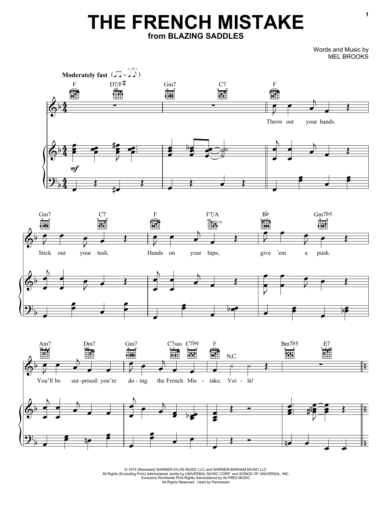 Mel Brooks The French Mistake (from Blazing Saddles) sheet music notes and chords. Download Printable PDF.