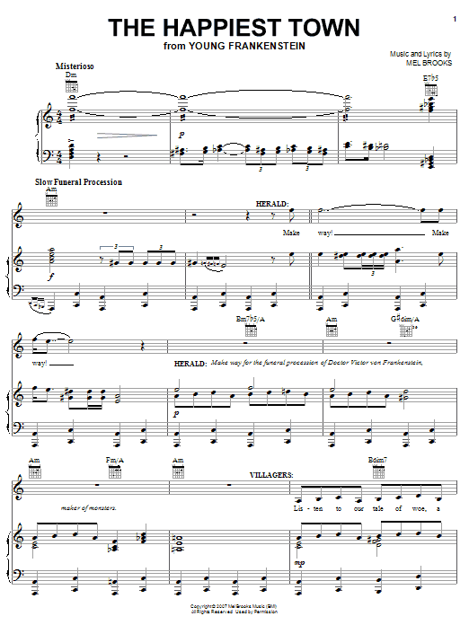 Mel Brooks The Happiest Town sheet music notes and chords arranged for Piano, Vocal & Guitar Chords (Right-Hand Melody)