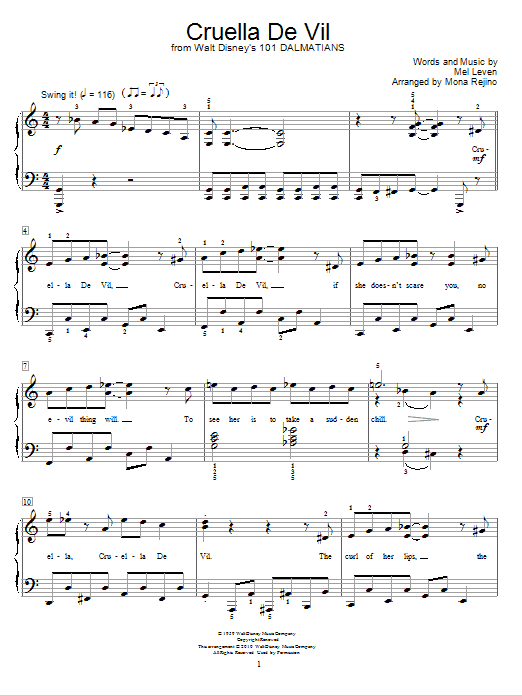 Learn to play Mel Leven Cruella De Vil sheet music for Educational Piano in minutes. Price: 6.9900$ Mel Leven Cruella De Vil sheet music notes and chords arranged for Educational Piano