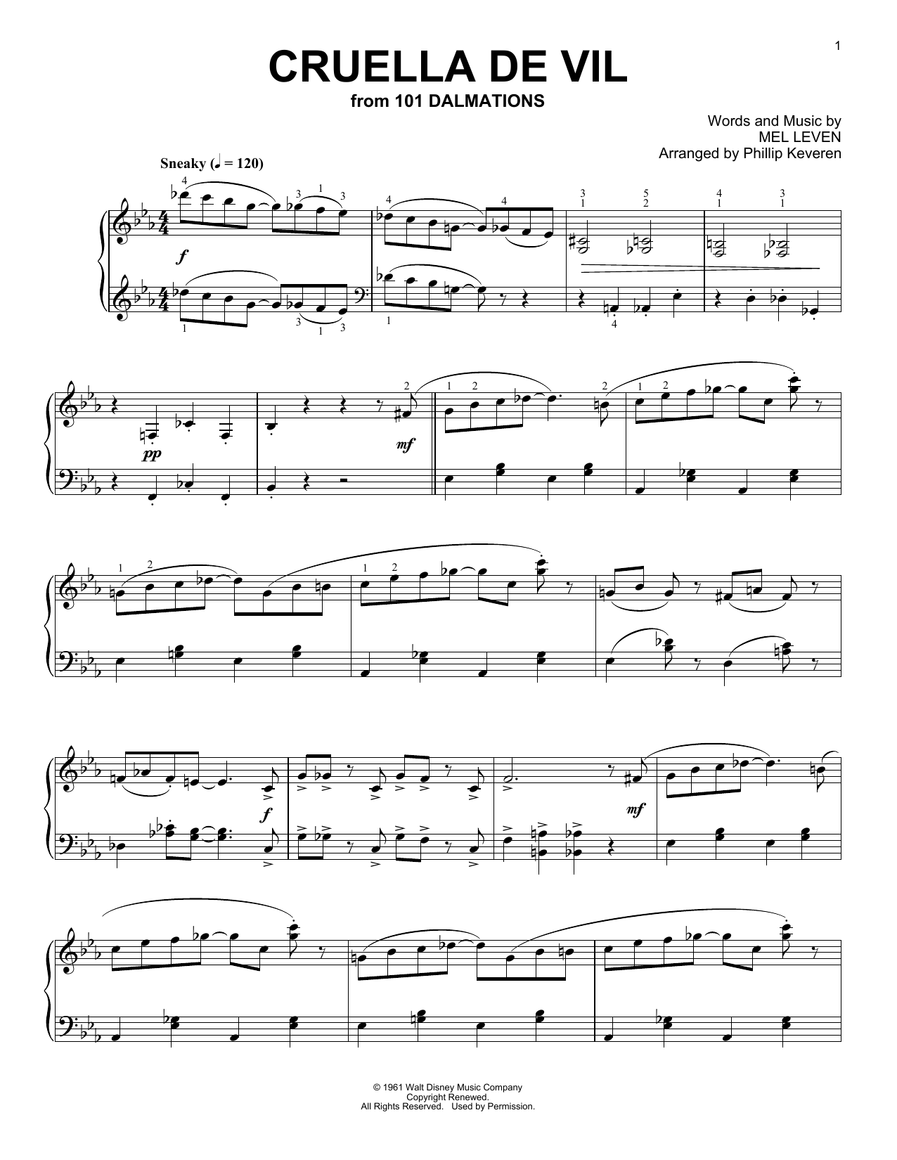 Mel Leven Cruella De Vil [Ragtime version] (arr. Phillip Keveren) sheet music notes and chords. Download Printable PDF.