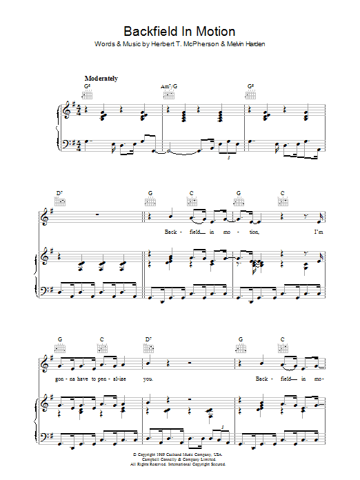 Learn to play Mel & Tim Backfield In Motion sheet music for Piano, Vocal & Guitar Chords in minutes. Price: 7.8900$ Mel & Tim Backfield In Motion sheet music notes and chords arranged for Piano, Vocal & Guitar Chords