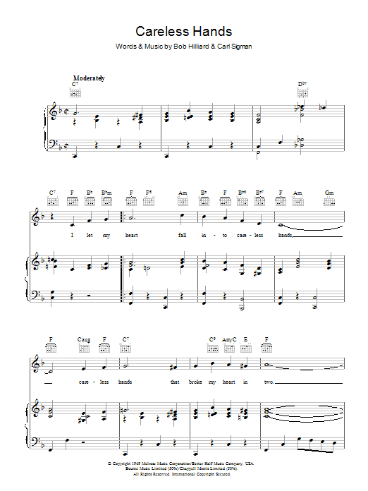 Learn to play Mel Torme Careless Hands sheet music for Piano, Vocal & Guitar Chords in minutes. Price: 7.8900$ Mel Torme Careless Hands sheet music notes and chords arranged for Piano, Vocal & Guitar Chords