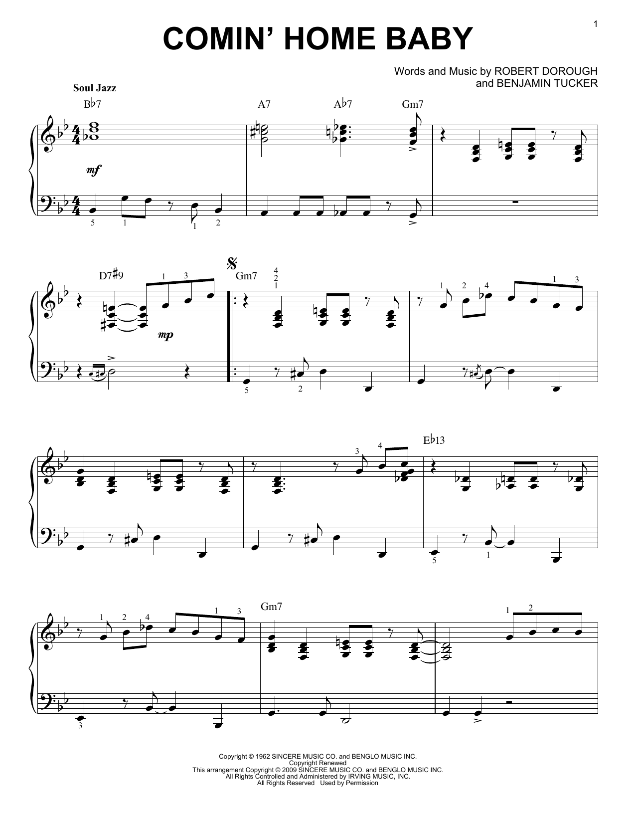 Mel Torme Comin' Home Baby [Jazz version] sheet music notes and chords. Download Printable PDF.