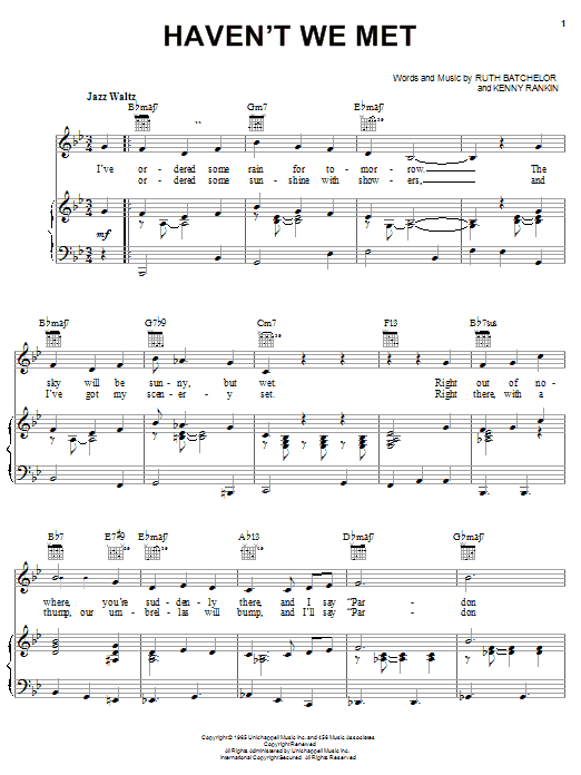 Learn to play Mel Torme Haven't We Met sheet music for Piano, Vocal & Guitar Chords (Right-Hand Melody) in minutes. Price: 7.8900$ Mel Torme Haven't We Met sheet music notes and chords arranged for Piano, Vocal & Guitar Chords (Right-Hand Melody)