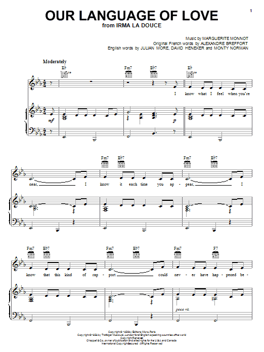Learn to play Mel Torme Our Language Of Love sheet music for Piano, Vocal & Guitar Chords (Right-Hand Melody) in minutes. Price: 7.8900$ Mel Torme Our Language Of Love sheet music notes and chords arranged for Piano, Vocal & Guitar Chords (Right-Hand Melody)