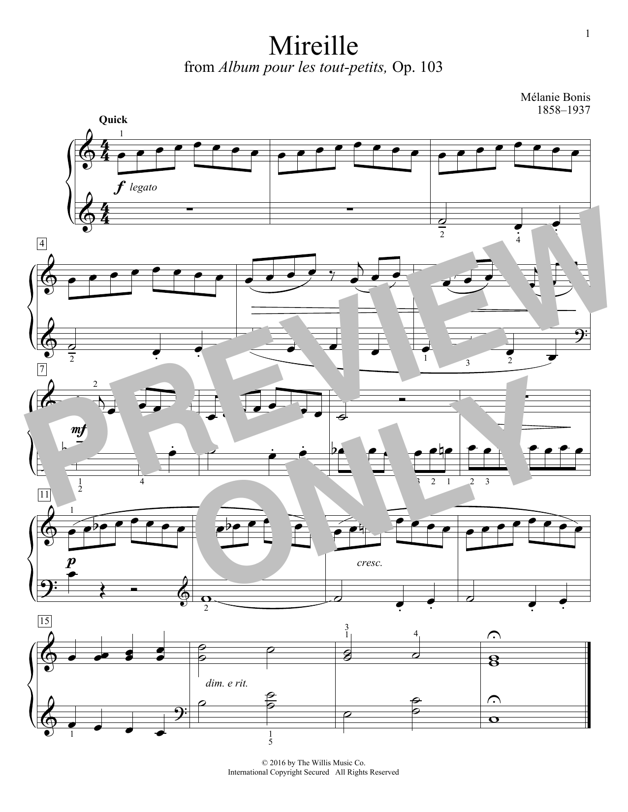 Learn to play Melanie Bonis Mireille sheet music for Educational Piano in minutes. Price: 6.9900$ Melanie Bonis Mireille sheet music notes and chords arranged for Educational Piano