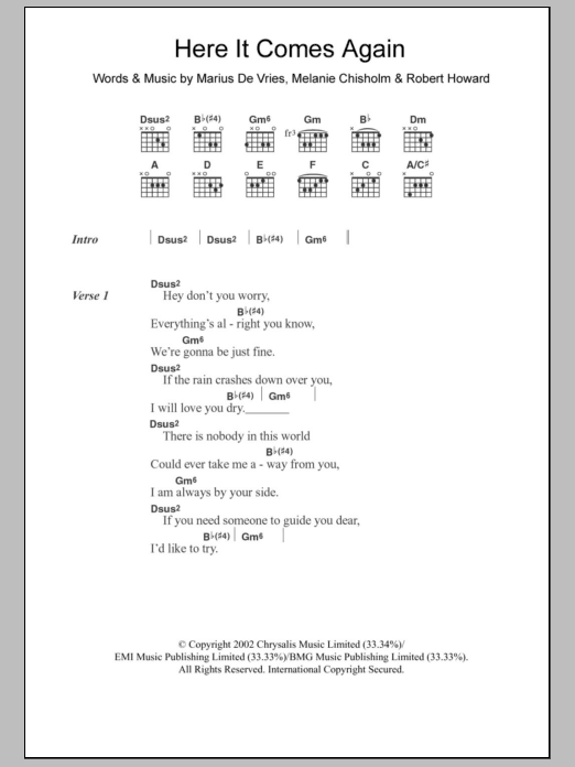 Melanie C Here It Comes Again sheet music notes and chords arranged for Piano Chords/Lyrics