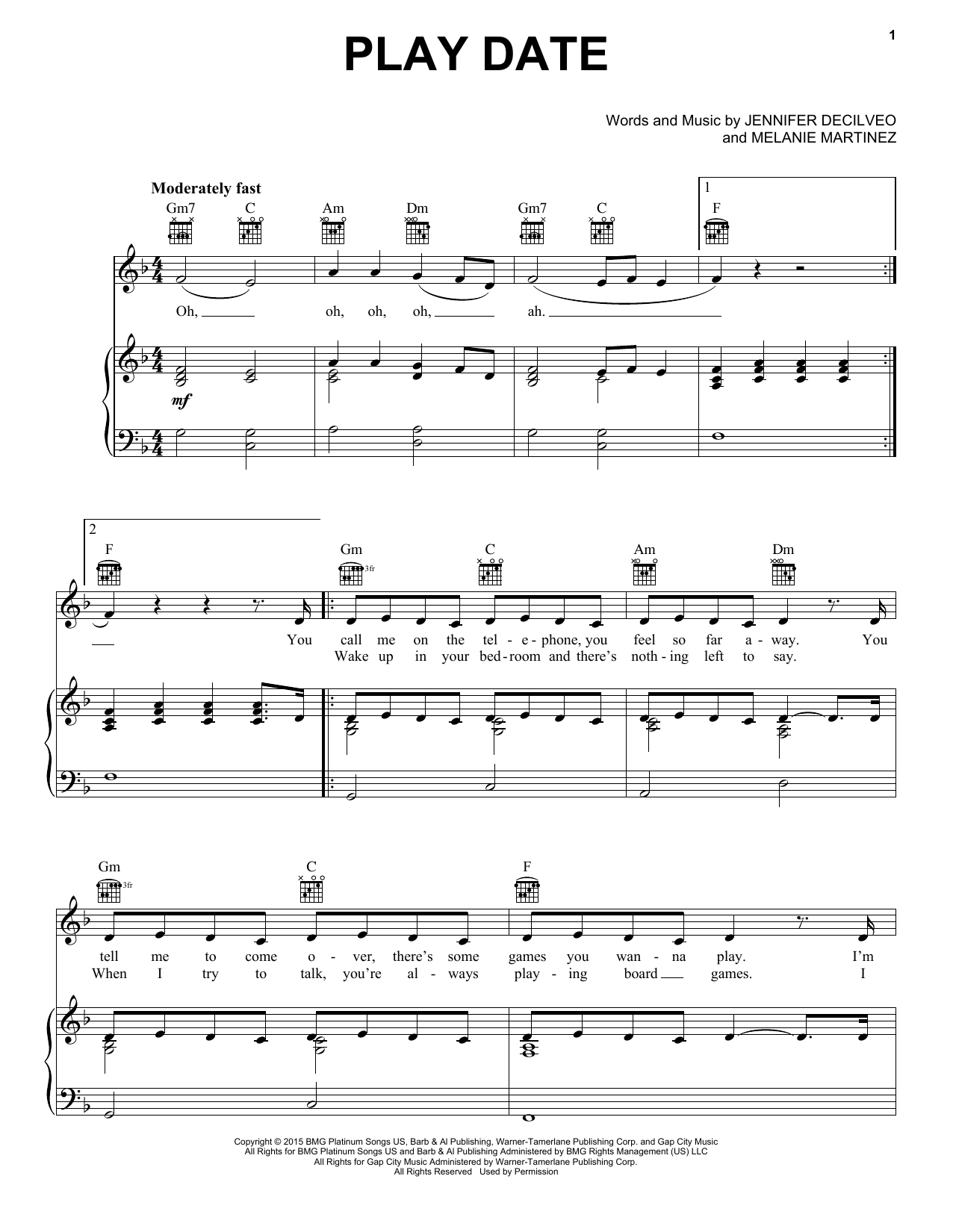 Learn to play Melanie Martinez Play Date sheet music for Piano, Vocal & Guitar Chords (Right-Hand Melody) in minutes. Price: 6.9900$ Melanie Martinez Play Date sheet music notes and chords arranged for Piano, Vocal & Guitar Chords (Right-Hand Melody)