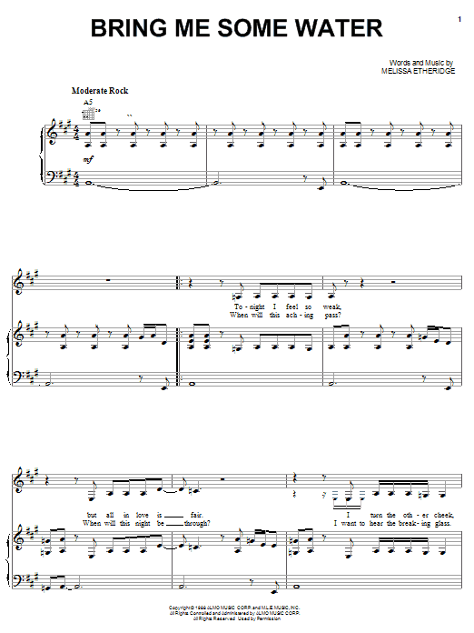 Melissa Etheridge Bring Me Some Water sheet music notes and chords. Download Printable PDF.