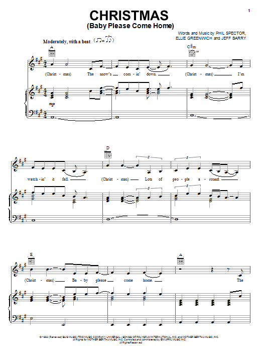 Melissa Etheridge Christmas (Baby Please Come Home) sheet music notes and chords. Download Printable PDF.